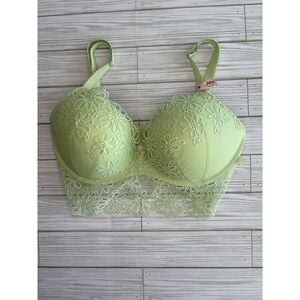 NWT Victoria's‎ Secret Lime Green Floral Lace Longline Push-Up Bra 34DD 11204823
